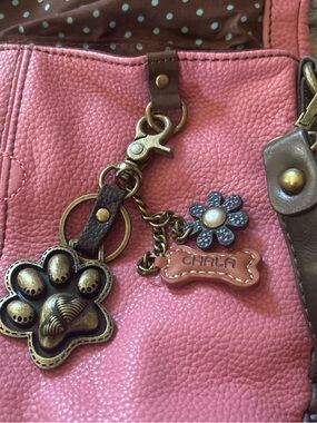 Chala Pink Pebbled Tote with Paw & Flower Charms